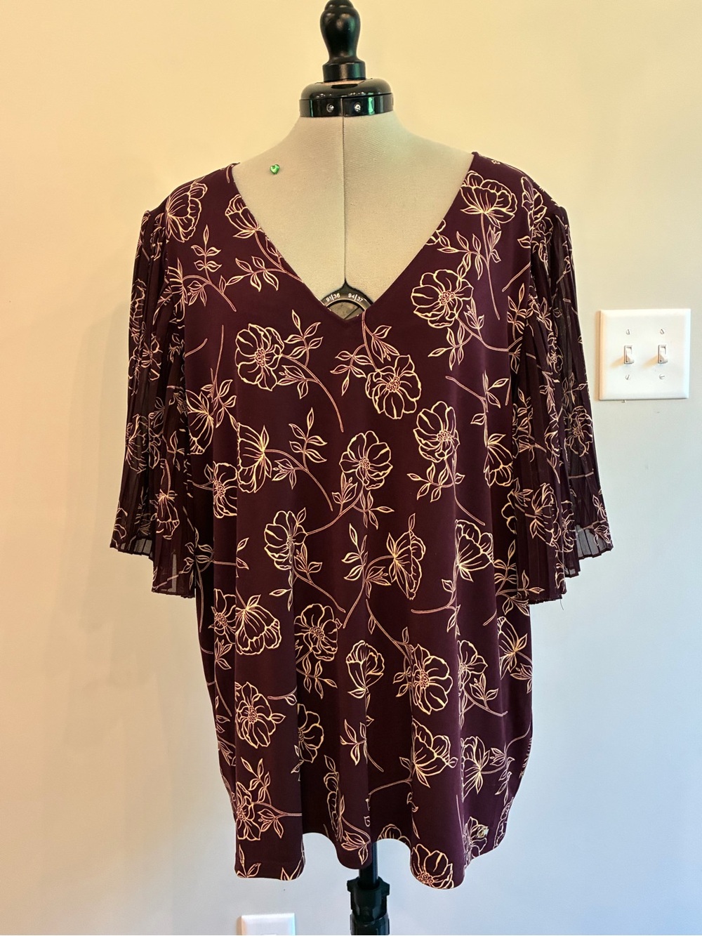 Calvin Klein Burgundy Floral V-Neck Blouse 0100